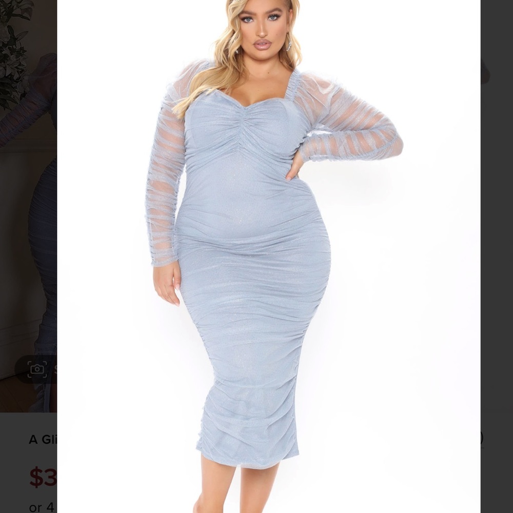 Glitter mesh long sleeve midi dress
